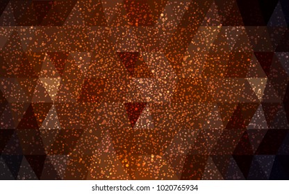 Dark Orange vector christmas postcard low polygon background. Illustration consisting of triangles. Abstract triangular polygonal origami or crystal design of New Year celebration.