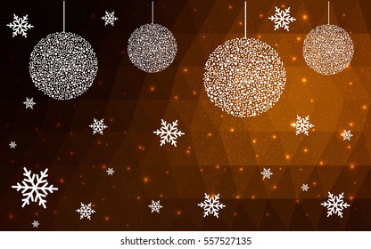 DARK orange vector christmas postcard low polygon background. Illustration consisting of triangles. Abstract triangular polygonal origami or crystal design of New Year celebration.