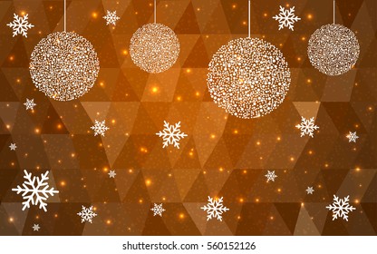 Dark orange vector christmas postcard low polygon background. Illustration consisting of triangles. Abstract triangular polygonal origami or crystal design of New Year celebration.