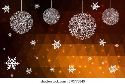 Dark Orange vector christmas postcard low polygon background. Illustration consisting of triangles. Abstract triangular polygonal origami or crystal design of New Year celebration.