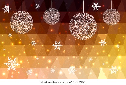 Dark Orange vector christmas postcard low polygon background. Illustration consisting of triangles. Abstract triangular polygonal origami or crystal design of New Year celebration.