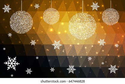 Dark Orange vector christmas postcard low polygon background. Illustration consisting of triangles. Abstract triangular polygonal origami or crystal design of New Year celebration.