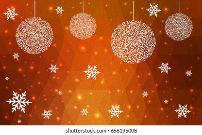 Dark Orange vector christmas postcard low polygon background. Illustration consisting of triangles. Abstract triangular polygonal origami or crystal design of New Year celebration.