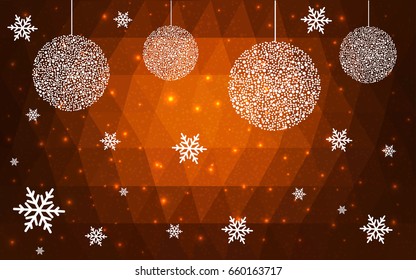 Dark Orange vector christmas postcard low polygon background. Illustration consisting of triangles. Abstract triangular polygonal origami or crystal design of New Year celebration.