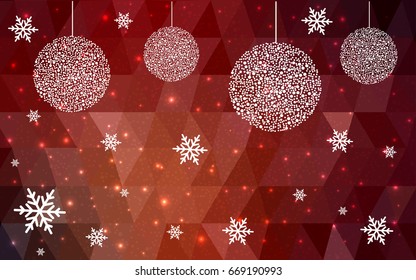 Dark Orange vector christmas postcard low polygon background. Illustration consisting of triangles. Abstract triangular polygonal origami or crystal design of New Year celebration.