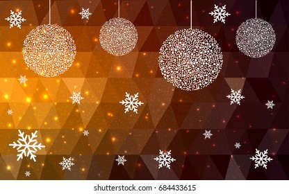 Dark Orange vector christmas postcard low polygon background. Illustration consisting of triangles. Abstract triangular polygonal origami or crystal design of New Year celebration.