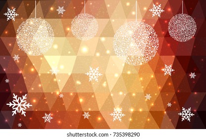 Dark Orange vector christmas postcard low polygon background. Illustration consisting of triangles. Abstract triangular polygonal origami or crystal design of New Year celebration.