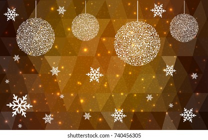 Dark Orange vector christmas postcard low polygon background. Illustration consisting of triangles. Abstract triangular polygonal origami or crystal design of New Year celebration.