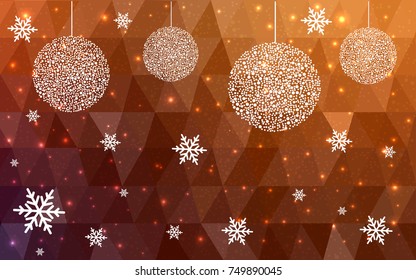 Dark Orange vector christmas postcard low polygon background. Illustration consisting of triangles. Abstract triangular polygonal origami or crystal design of New Year celebration.
