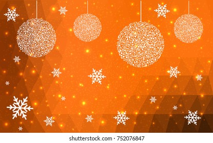 Dark Orange vector christmas postcard low polygon background. Illustration consisting of triangles. Abstract triangular polygonal origami or crystal design of New Year celebration.
