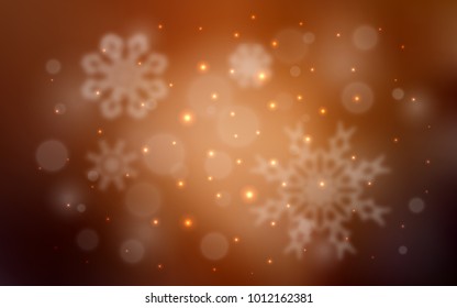 Dark Orange vector cover with beautiful snowflakes. Modern geometrical abstract illustration with crystals of ice. The pattern can be used for new year ad, booklets.