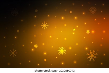Dark Orange vector cover with beautiful snowflakes. Shining colored illustration with snow in christmas style. New year design for your ad, poster, banner.