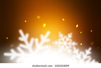 Dark Orange vector cover with beautiful snowflakes. Glitter abstract illustration with crystals of ice. New year design for your business advert.
