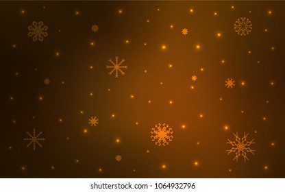 Dark Orange vector cover with beautiful snowflakes. Snow on blurred abstract background with gradient. The template can be used as a new year background.
