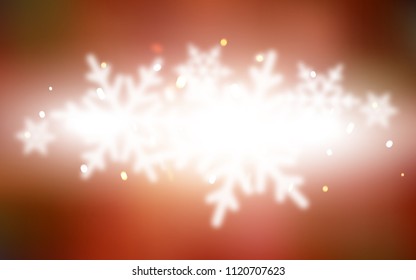 Dark Orange vector cover with beautiful snowflakes. Decorative shining illustration with snow on abstract template. The pattern can be used for new year leaflets.