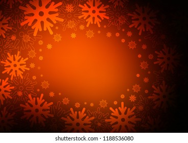 Dark Orange vector cover with beautiful snowflakes. Glitter abstract illustration with crystals of ice. The template can be used as a new year background.