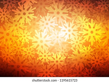 Dark Orange vector cover with beautiful snowflakes. Shining colored illustration with snow in christmas style. The pattern can be used for new year leaflets.