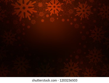 Dark Orange vector cover with beautiful snowflakes. Glitter abstract illustration with crystals of ice. The pattern can be used for year new  websites.