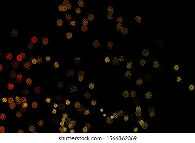 Dark Orange vector cover with beautiful snowflakes. Snow on blurred abstract background with gradient. The pattern can be used for year new  websites.