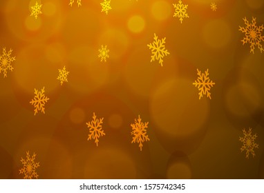 Dark Orange vector cover with beautiful snowflakes. Modern geometrical abstract illustration with crystals of ice. New year design for your business advert.