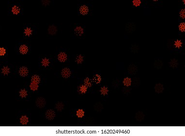 Dark Orange vector cover with beautiful snowflakes. Snow on blurred abstract background with gradient. The pattern can be used for new year ad, booklets.