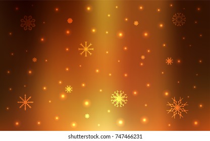 Dark Orange vector cover with beautiful snowflakes. Glitter abstract illustration with crystals of ice. New year design for your business advert.