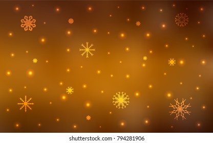 Dark Orange vector cover with beautiful snowflakes. Glitter abstract illustration with crystals of ice. The pattern can be used for year new  websites.