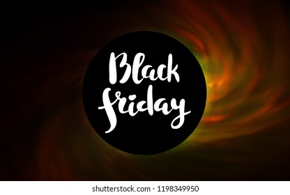 Dark Orange vector cover with a black hole, nebula. Colorful illustration of a black hole on a starry backdrop. Black Friday design for ads, commercials.