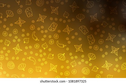 Dark Orange vector cover with cuisine gourmet. Decorative shining illustration with food on abstract template. Doodle design for your business advert of cafes.