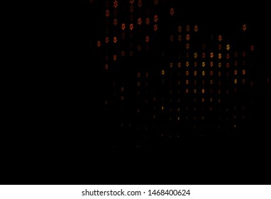 Dark Orange vector cover with dollar, USD, usa signs. Blurred design in with symbols of dollar, USD, usa. Template for ads of markets, loans.