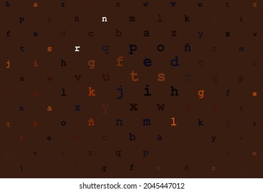 Dark orange vector cover with english symbols. Shining colorful illustration with isolated letters. The pattern can be used for ad, booklets, leaflets of education.