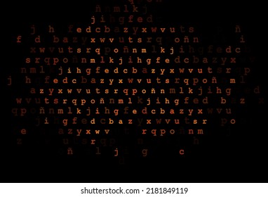 Dark orange vector cover with english symbols. Blurred design in simple style with signs of alphabet. Template can be used as a background for ads of typography.