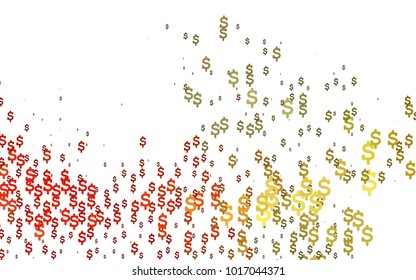 Dark Orange vector cover with financial symbols. Shining colored illustration with dollar signs, USD. The pattern can be used for financial, investment websites.