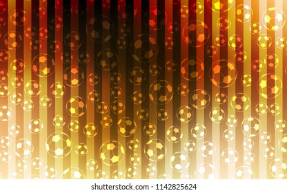 Dark Orange vector cover with football symbols. Shining illustration with soccer balls on a colorful backdrop. Smart design for ads of soccer matches.