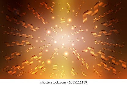 Dark Orange vector cover with happy holiday ribbons. Blurred decorative design in anniversary style with confetti. The template can be used as a background for postcards.