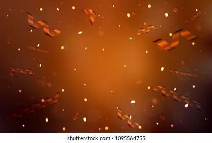 Dark Orange vector cover with happy holiday ribbons. Confetti on blurred abstract background with colorful gradient. The pattern can be used for carnival, festival leaflets.