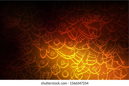 Dark Orange vector cover with set of confections. Glitter abstract sketch with sweets, candies, desserts. Pattern for ad, booklets, leaflets of restaurants.