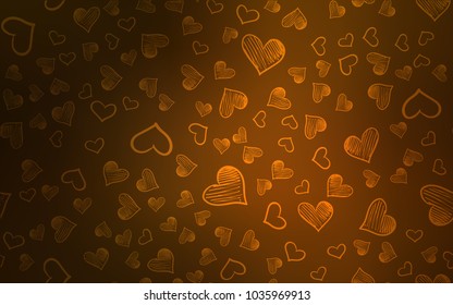 Dark Orange vector cover with Shining hearts. Decorative shining illustration with hearts on abstract template. Pattern for carnival, festival romantic leaflets.