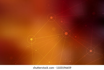 Dark Orange vector cover with spots, lines. Illustration with set of colorful abstract circles and lines. Pattern can be used for futuristic ad, booklets.
