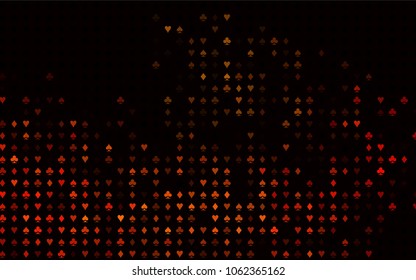 Dark Orange vector cover with symbols of gamble. Colorful gradient with signs of hearts, spades, clubs, diamonds. Template for business cards of casinos.