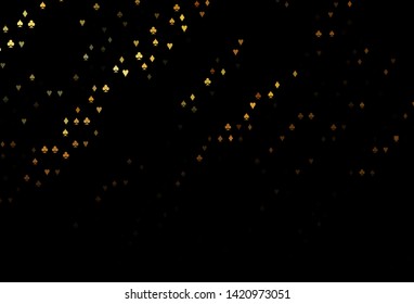 Dark Orange vector cover with symbols of gamble. Blurred decorative design of hearts, spades, clubs, diamonds. Design for ad, poster, banner of gambling websites.
