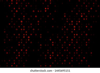 Dark Orange vector cover with symbols of gamble. Shining illustration with hearts, spades, clubs, diamonds. Design for ad, poster, banner of gambling websites.