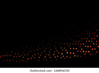 Dark Orange vector cover with symbols of gamble. Colored illustration with hearts, spades, clubs, diamonds. Pattern for leaflets of poker games, events.