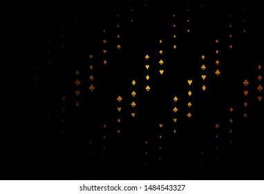 Dark Orange vector cover with symbols of gamble. Colored illustration with hearts, spades, clubs, diamonds. Pattern for ads of parties, events in Vegas.