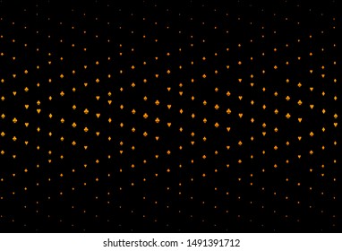 Dark Orange vector cover with symbols of gamble. Blurred decorative design of hearts, spades, clubs, diamonds. Pattern for leaflets of poker games, events.