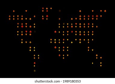 Dark Orange vector cover with symbols of gamble. Glitter abstract sketch with isolated symbols of playing cards. Pattern for booklets, leaflets of gambling houses.