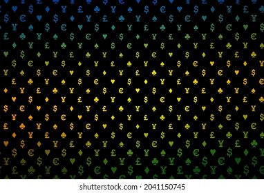 Dark orange vector cover with symbols of gamble. Colored illustration with hearts, spades, clubs, diamonds. Pattern for leaflets of poker games, events.