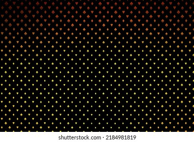 Dark orange vector cover with symbols of gamble. Shining illustration with hearts, spades, clubs, diamonds. Pattern for booklets, leaflets of gambling houses.
