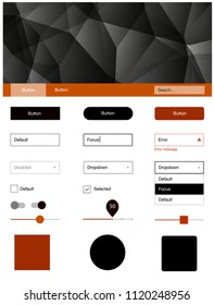 Dark Orange vector design ui kit with mosaic. Colorful ui/ux kit with header consisted of triangles. Simple colorful design for websites.