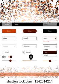 Dark Orange vector design ui kit with dots. Modern Style guide with colorful gradient circles in its header. This sample is for your website.